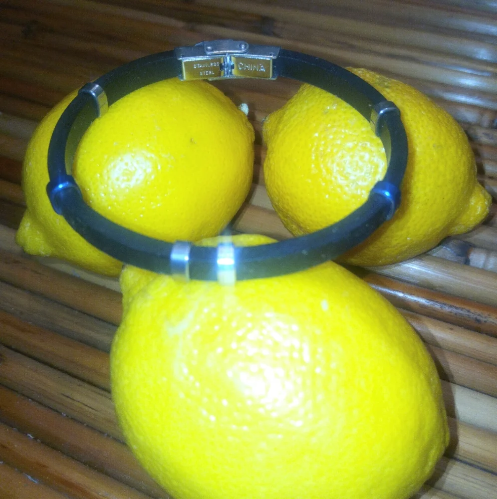 Black Rubber & Metal Unisex Bracelet